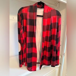 Boutique Red and Black Buffalo Plaid Open Front Jacket L